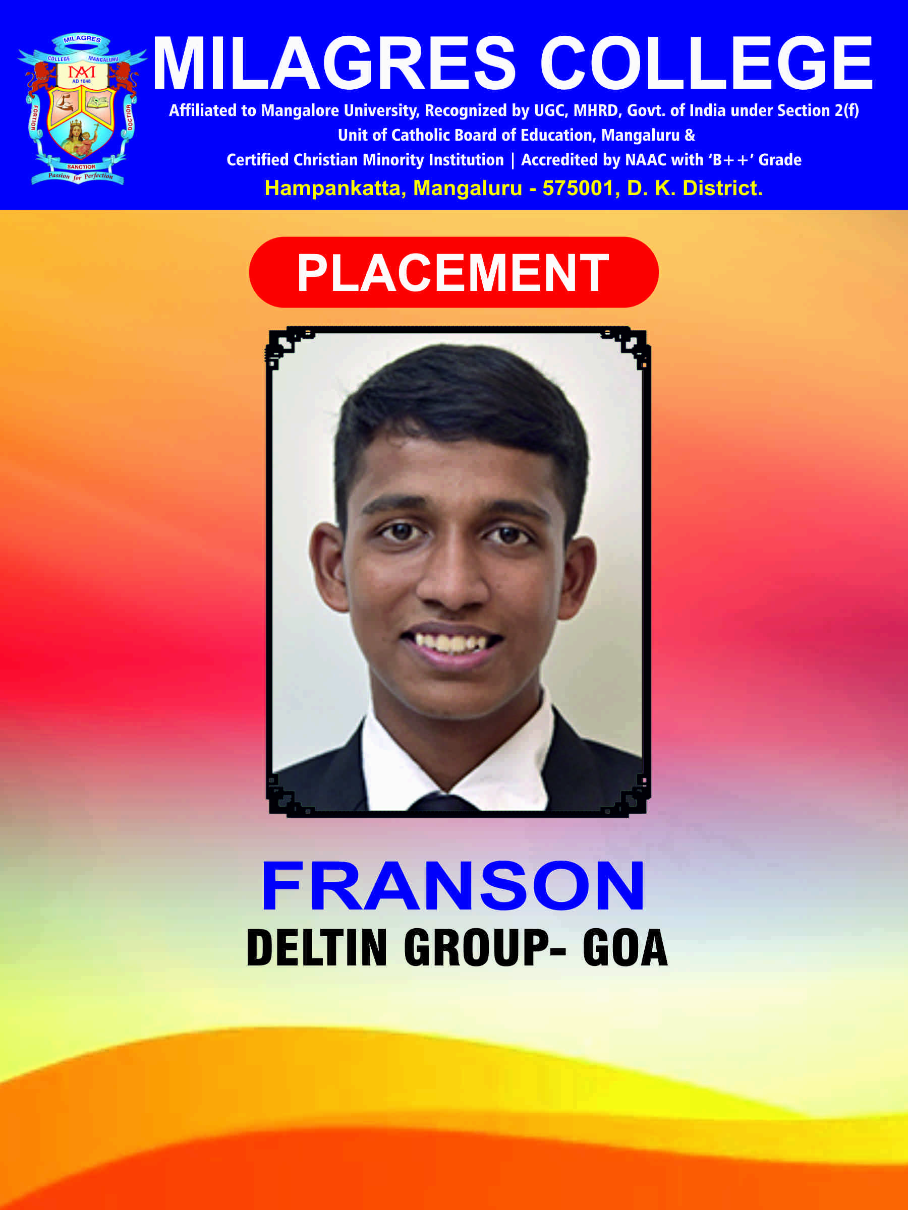 Successfully placed student